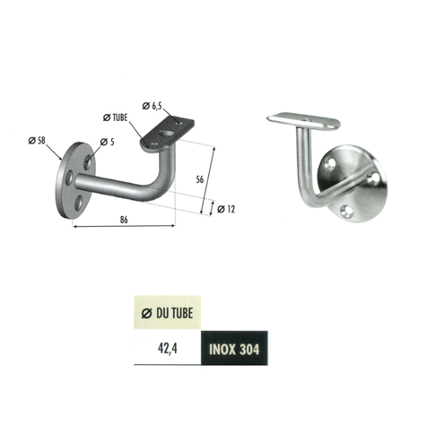 Equerre de rampe - Suppotr mural fixe pour rampe 42,4mm INOX304 Support mural coud pour INOX 