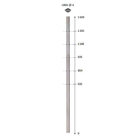 Poteau 40x40mm intermdiaire montage  l`anglaise pour cble INOX316 4mm Poteaux carrs acier 