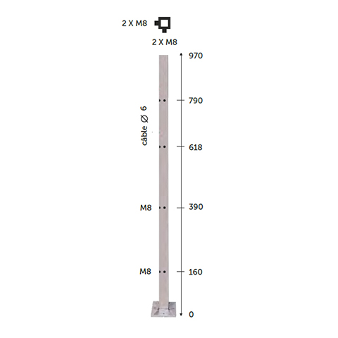 Poteau 40x40mm d`angle montage pour cble traversant et verre INOX316 Poteaux carrs acier inox