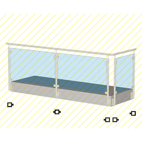 Poteau 40x40mm de dpart fixation  l`anglaise pour montage verre INOX316 Poteaux carrs acier 