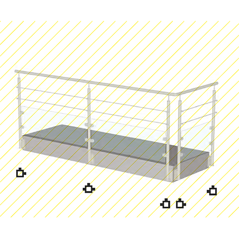 Poteau 40x40mm dpart gauche pose  l`anglaise pour cble et verre INOX316 Poteaux carrs acier