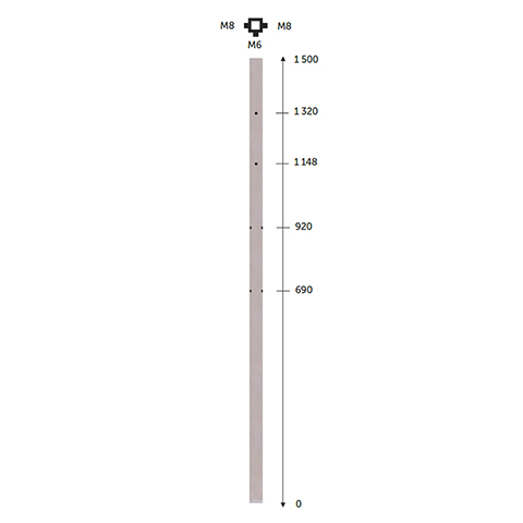 Poteau 40x40mm intermdiaire taraud montage cble et verre INOX316 Poteaux carrs acier inox 3