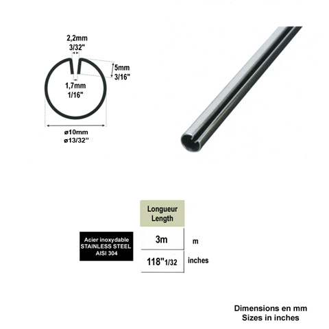Profil d`encadrement 10mm pour tle 3m INOX304 Profil, raccord et pinces Encadrement panneaux 
