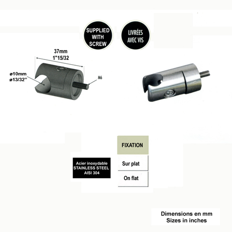 Pince  tle / plat pour profil d`encadrement 10mm INOX304 Profil, raccord et pinces Encadreme