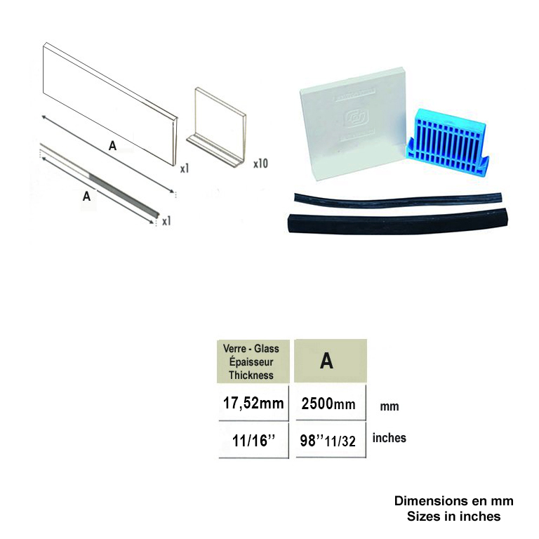 Jeu de pices pour fixation rail  au sol verre epr 17,52mm Pices pour fixation au sol Garde-co