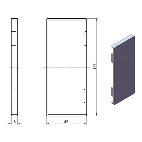 Plaque de finition, embout pour profil aluminium Pices pour fixation  l`anglaise Garde-corps