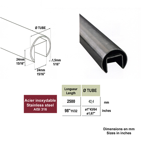 Main courante ronde 42,4mm AISI616 pour garde corps en verre Main courante ronde inox Garde-co