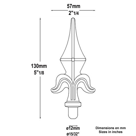 Fer- pointe de lance 130mm diametre 12mm en forme de lys en acier estamp Fleur de Lys Pointe d