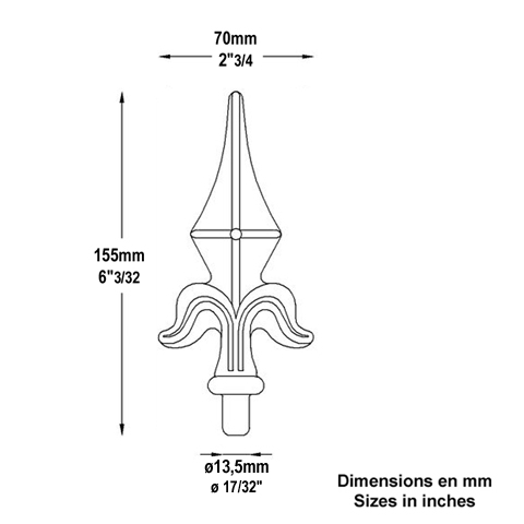 Pointe de lance aluminium 13,5mm Aluminium Pointe de lance