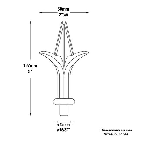 Pointe de lance aluminium 12mm Aluminium Pointe de lance