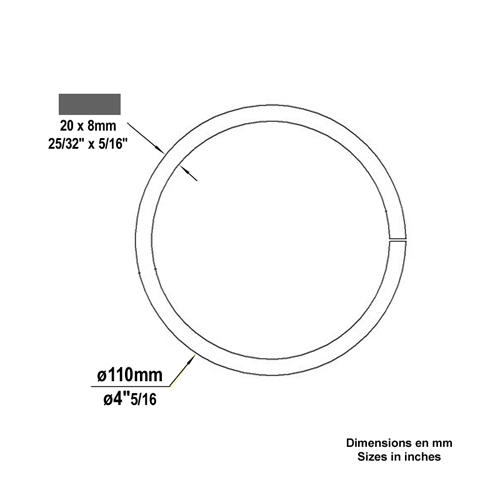 Cercle fer forg 110mm 20x8mm En acier ferm Cercle