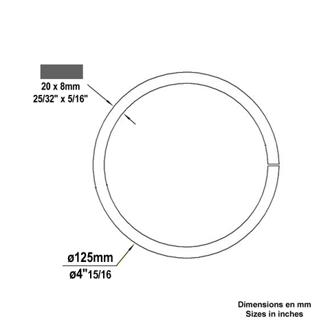 Cercle fer forg 125mm 20x8mm En acier ferm Cercle