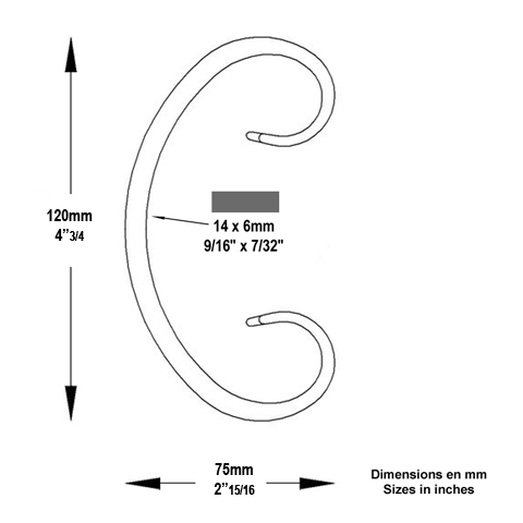 Volute forge en C H120x75 14x6 Volute extr patte d`oie Volute