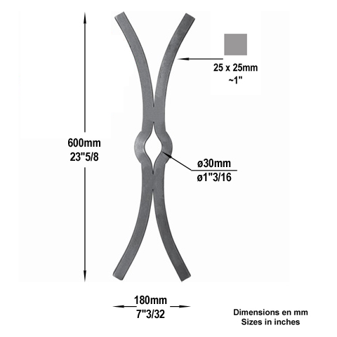 Tirant acier H600x180mm 25x25mm Tirant D30 Clef de tirant