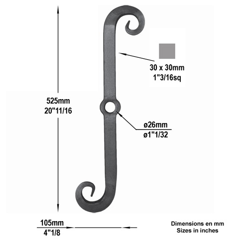 Cl de tirant en acier H525x105mm 30x30mm trou 26mm Tirant D30 Clef de tirant