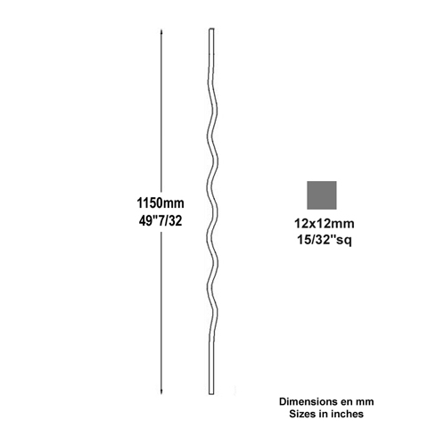 Balustre ondul H1150mm 12x12mm Acier ondul Balustre