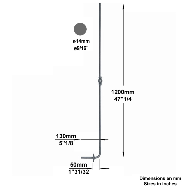 Balustre forg H1200mm 14mm Acier coud Balustre