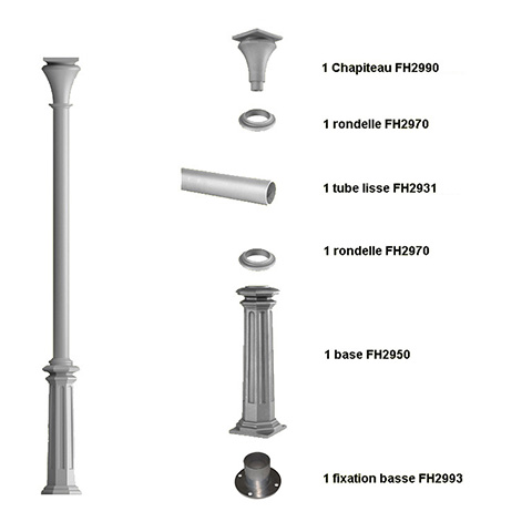 Poteau colonne 80mm lisse H3235mm Poteau lisse fonte d`alu Poteau colonne