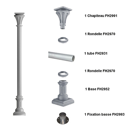 Poteau colonne 80mm lisse H3235mm Poteau lisse fonte d`alu Poteau colonne