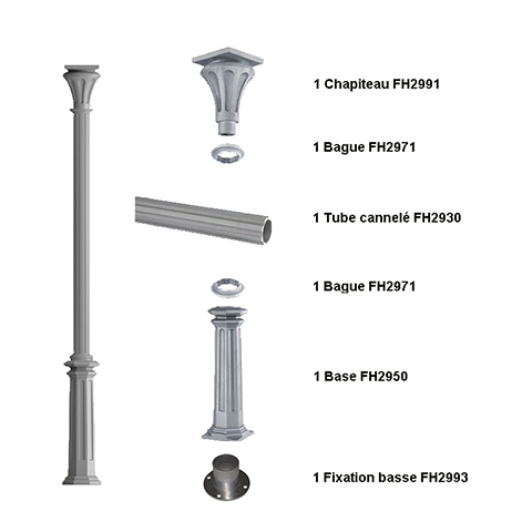 Poteau colonne 80mm cannel H2735mm Poteau cannel fonte d`alu Poteau colonne