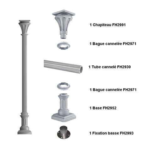 Poteau colonne 80mm cannel H2735mm Poteau cannel fonte d`alu Poteau colonne
