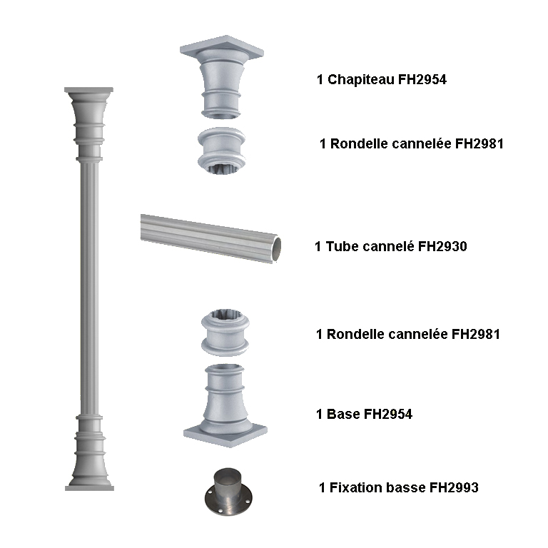 Poteau colonne 80mm cannel H2500mm Poteau cannel fonte d`alu Poteau colonne