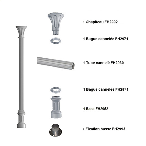 Poteau colonne 80mm cannel H2735mm Poteau cannel fonte d`alu Poteau colonne