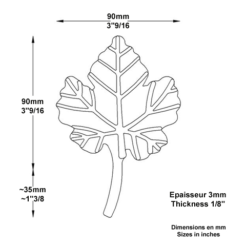 Feuille de vigne 90x90mm en acier forg pais pour la dcoration Feuillage pais Feuillages et 