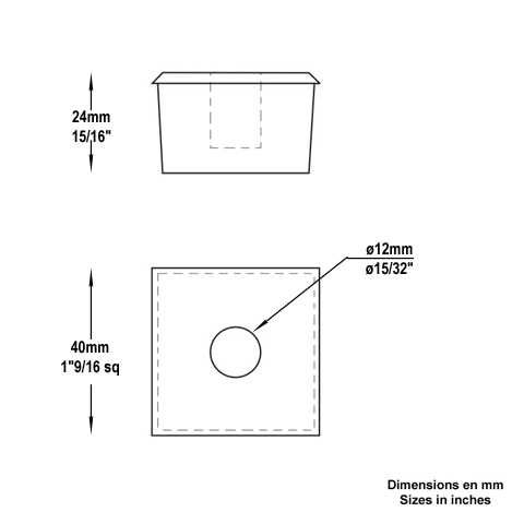 Jonction de crapaudine 40x40mm trou 12mm aluminium pour tube Crapaudine Pivot - Crapaudine