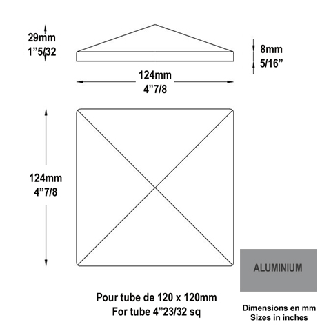 Couvre pilastre 120x120mm aluminium chapeau couvre poteau  coller aluminium Couvre pilastre