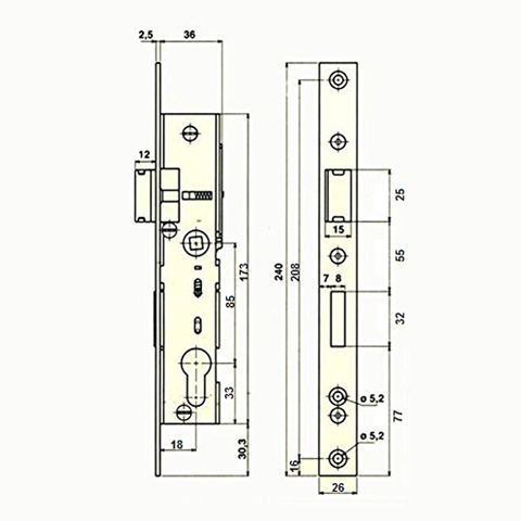 Serrure INOX pne rversible 40x40mm A encastrer Serrures