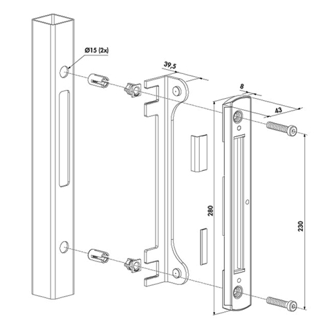 Accessoires de Portail Gache acier inox réversible SF pour tube carré 40 à 60mm