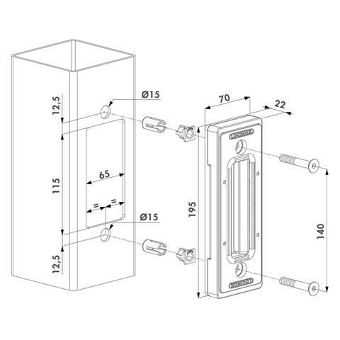 Gache portail coulissant tube 80x80mm Gche Accessoires Locinox