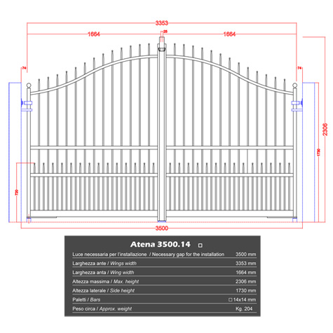 Portail ATENA 3,5m 14x14 structure  manuelle ouverture manuelle Portail ATENA