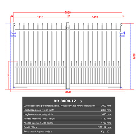 Portail IRIS 3m 12x12 structure  manuelle ouverture manuelle Portail IRIS - DEMETRA
