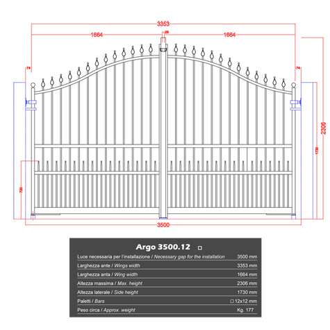 Portail ARGO 3,5m 12x12 structure  manuelle ouverture manuelle Portail ARGO