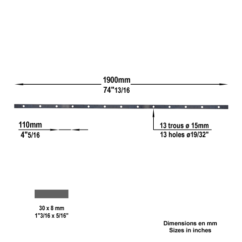 Barre poinonne 30x8mm 13 trous 15mm Barre poinonne Profil barre troue