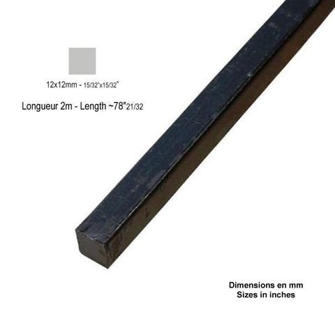 Barre profile carr 12x2mm longueur 2m lisse en acier lamin brut lisse Barre carre lisse