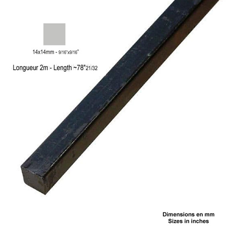 Barre profile carr 14x14mm longueur 2m lisse en acier lamin brut lisse Barre carre lisse