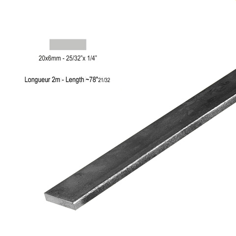 Barre profile plate 20x6mm longueur 2m lisse en acier lamin brut profil lisse Barre en plat 