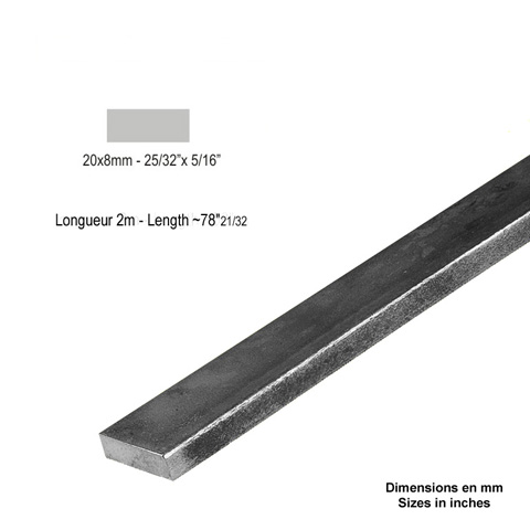 Barre profile plate 20x8mm longueur 2m lisse en acier lamin brut profil lisse Barre en plat 