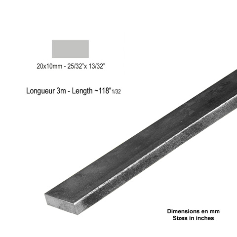 Barre profile plate 20x10mm longueur 3m lisse en acier lamin brut profil lisse Barre en plat