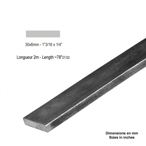 Barre profile plate 30x6mm longueur 2m lisse en acier lamin brut profil lisse Barre en plat 