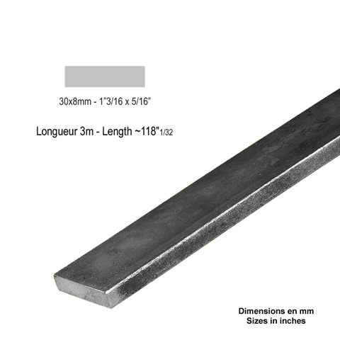 Barre profile plate 30x8mm longueur 3m lisse en acier lamin brut profil lisse Barre en plat 