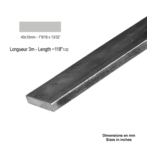 Barre profile plate 40x10mm longueur 3m lisse en acier lamin brut profil lisse Barre en plat
