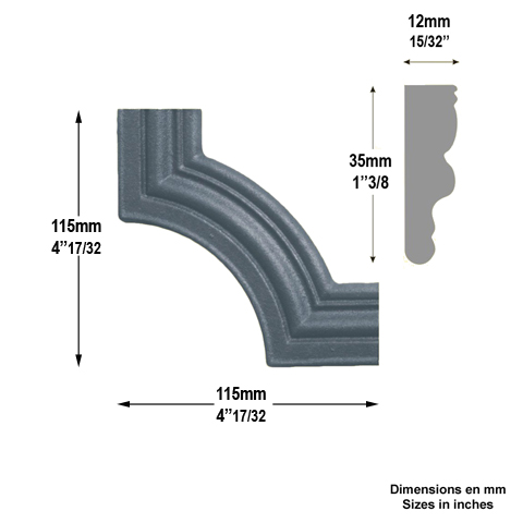 Moulure d`angle pour profil 35x12mm en fonte pour habillage de soubassement de portail dcor m