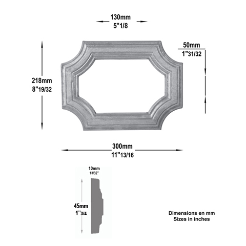 Cadre moul 300x218mm en profil de 45x10mm pour soubassement de portillon cadre en moulure d`ap