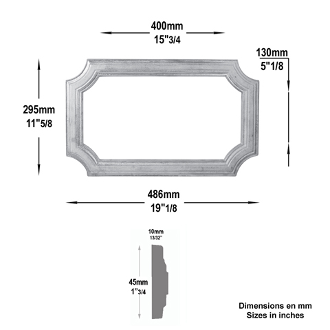 Profil aluminium moulur de 486x295mm, section 45x10mm profil pour portail Profil moulur bas d