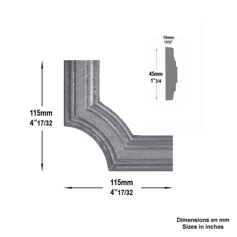 Moulure d`angle pour profil 45x10mm en aluminium pour habillage de soubassement de portail dc