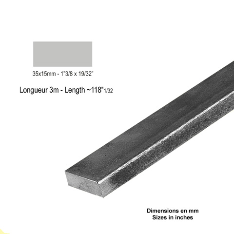 Barre profile plate 35x15mm longueur 3m lisse en acier lamin brut profil lisse Barre en plat